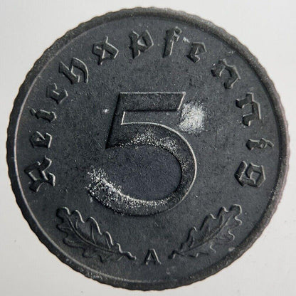 1942-A Germany Nazi 5 Pfennig Coin | Fine Collectable Grade | a4543
