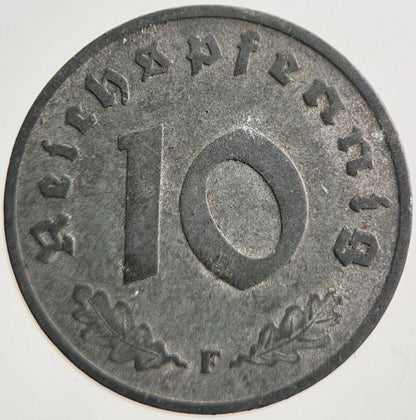1942-F Germany Nazi 10 Pfennig Coin | Fine Collectable Grade | a7774
