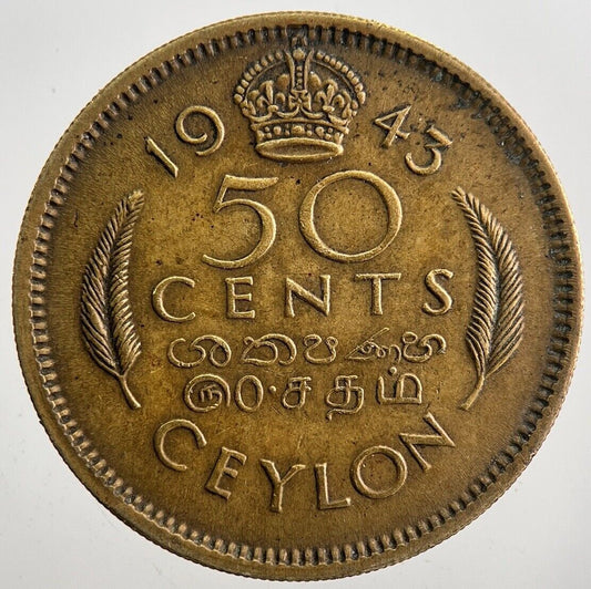 1943 50 Cents Ceylon Sri Lanka Coin | Very High Grade | a7600