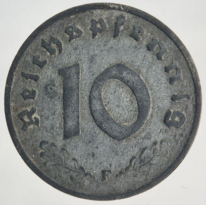 1942-F Germany Nazi 10 Pfennig Coin | Fine Collectable Grade | a1964