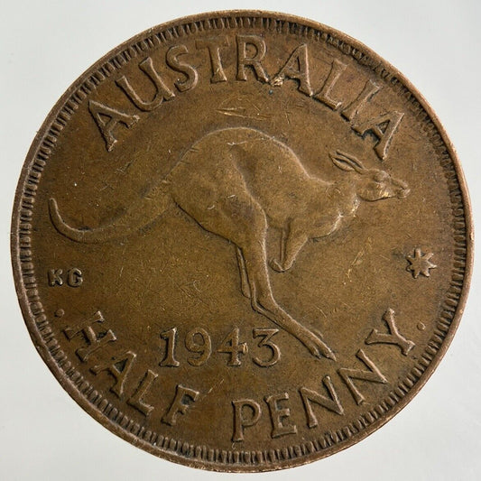 1943 Australia Half-Penny Coin | Fine Collectable Grade