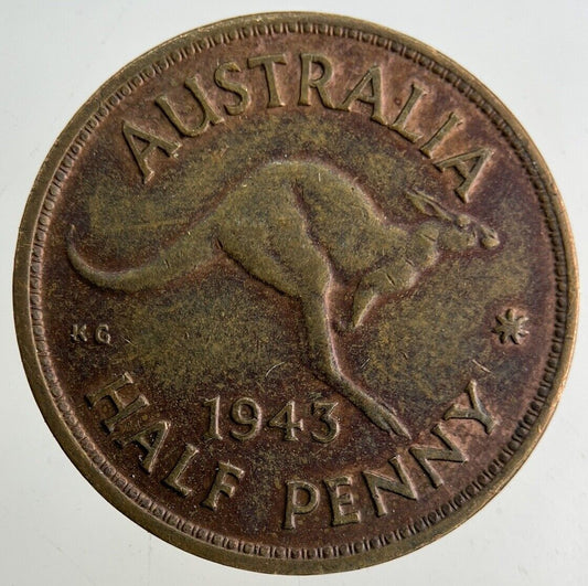 1943 Australia Half-Penny Coin | Fine Collectable Grade