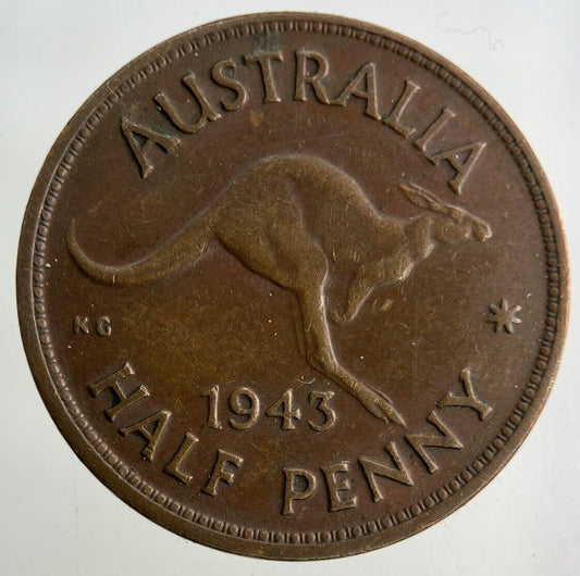 1943 Australia Half-Penny Coin | Fine Collectable Grade