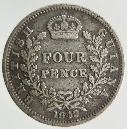 1943 Belize British Guiana Four-Pence Silver Coin | Fine Collectable Grade