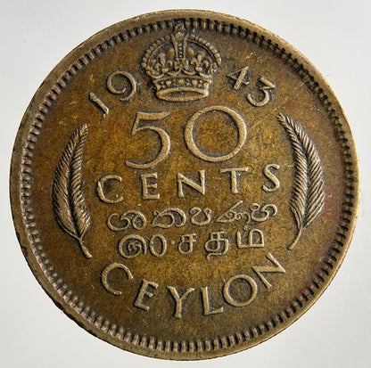 1943 Ceylon 50 Cents Coin | Fine Collectable Grade