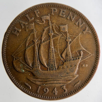 1943 George VI Half-Penny Coin | Fine Collectable Grade