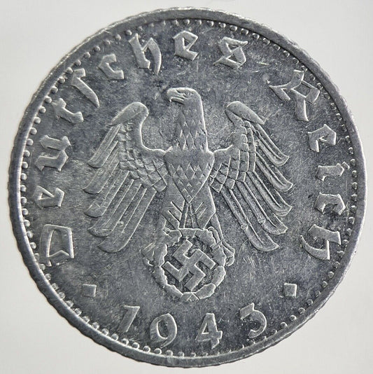 1943 Germany Nazi 50 Pfennig Coin | Very High Grade