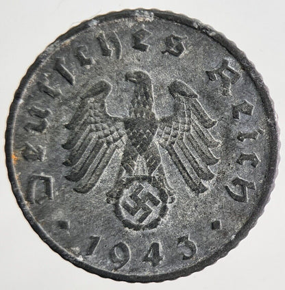 1943 Germany Nazi 5 Pfennig Coin | Very High Grade