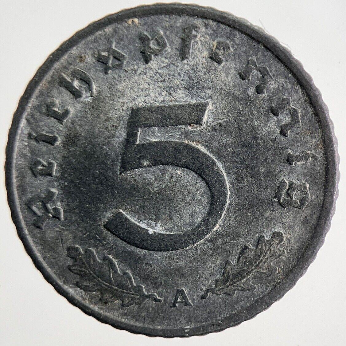 1943 Germany Nazi 5 Pfennig Coin | Very High Grade