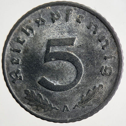 1943 Germany Nazi 5 Pfennig Coin | Very High Grade