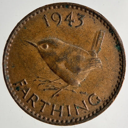 1943 George VI Wren Farthing Coin | Fine Collectable Grade