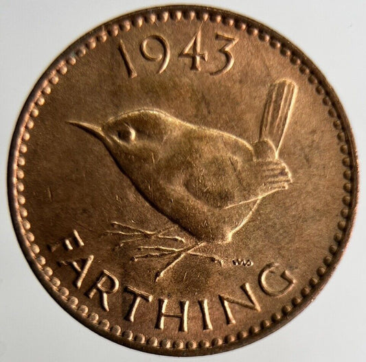 1943 George VI Wren Farthing Coin | Very High Grade