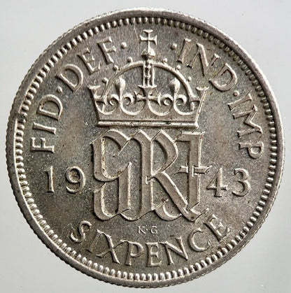 1943 George VI Sixpence Silver Coin | Very High Grade | a3457