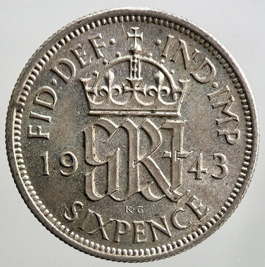 1943 George VI Sixpence Silver Coin | Very High Grade | a3457