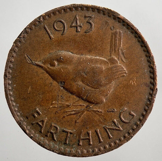 1943 George VI Wren Farthing Coin | Very High Grade | a7977