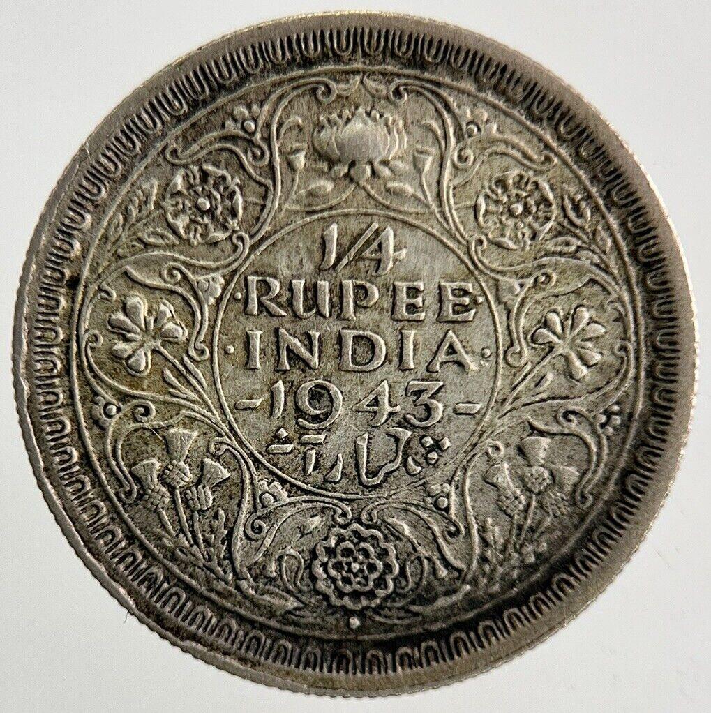 1943 India 1/4 Quarter Rupee Silver Coin | Fine Collectable Grade