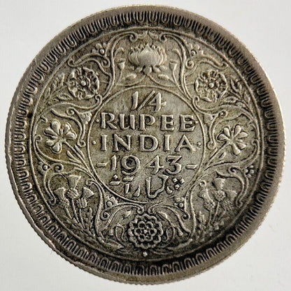 1943 India 1/4 Quarter Rupee Silver Coin | Fine Collectable Grade