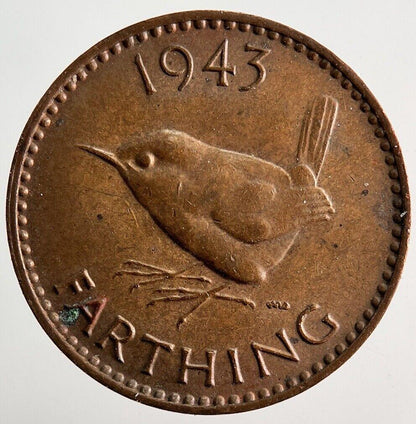 1943 George VI Wren Farthing Coin | Very High Grade