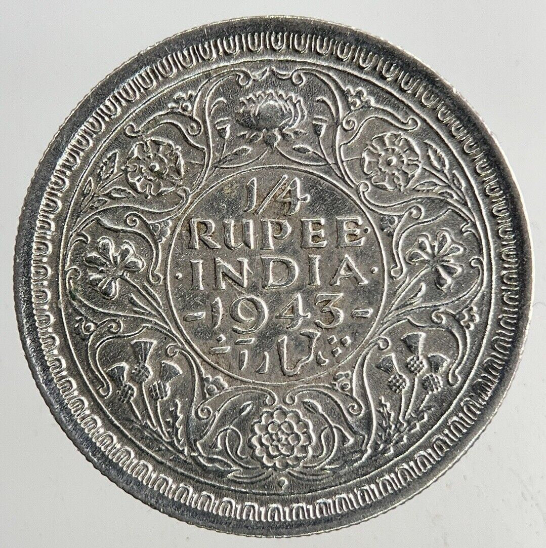 1943 India 1/4 Quarter Rupee Silver Coin | Fine Collectable Grade