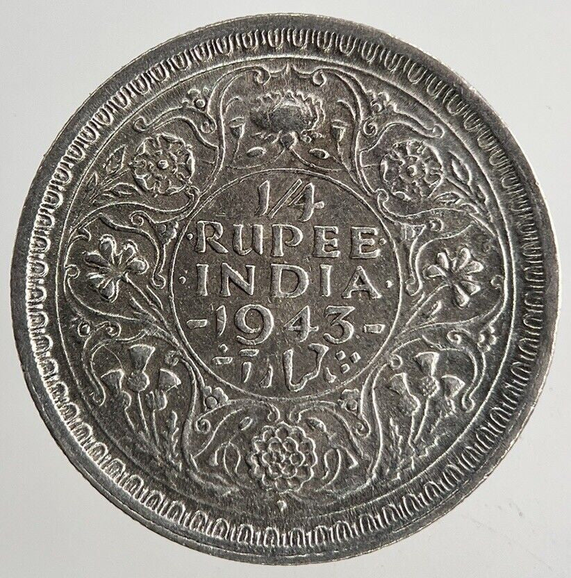 1943 India 1/4 Quarter Rupee Silver Coin | Fine Collectable Grade