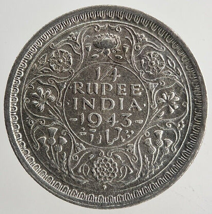 1943 India 1/4 Quarter Rupee Silver Coin | Fine Collectable Grade