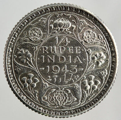 1943 India 1/4 Quarter Rupee Silver Coin | Fine Collectable Grade