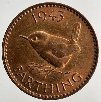 1943 George VI Wren Farthing Coin | Very High Grade