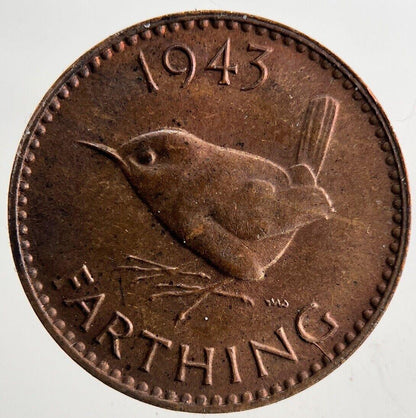 1943 George VI Wren Farthing Coin | Very High Grade