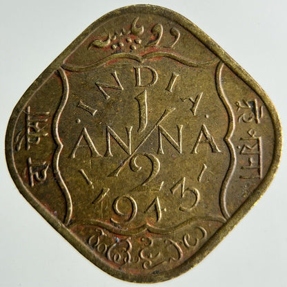 1943 India Half 1/2 Anna Coin | Fine Collectable Grade