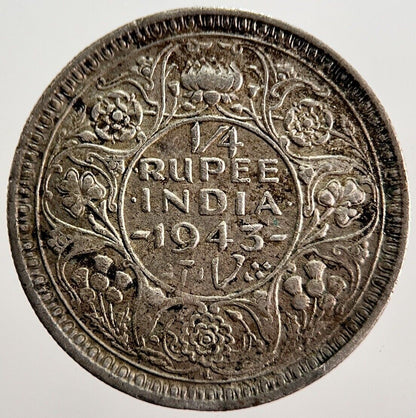 1943 India 1/4 Quarter Rupee Silver Coin | Fine Collectable Grade | a626