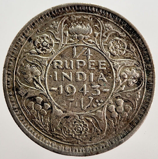 1943 India 1/4 Quarter Rupee Silver Coin | Fine Collectable Grade | a626