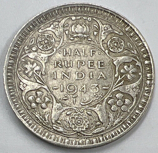 1943 Indian 1/2 Half Rupee Silver Coin | Very High Grade | a1522