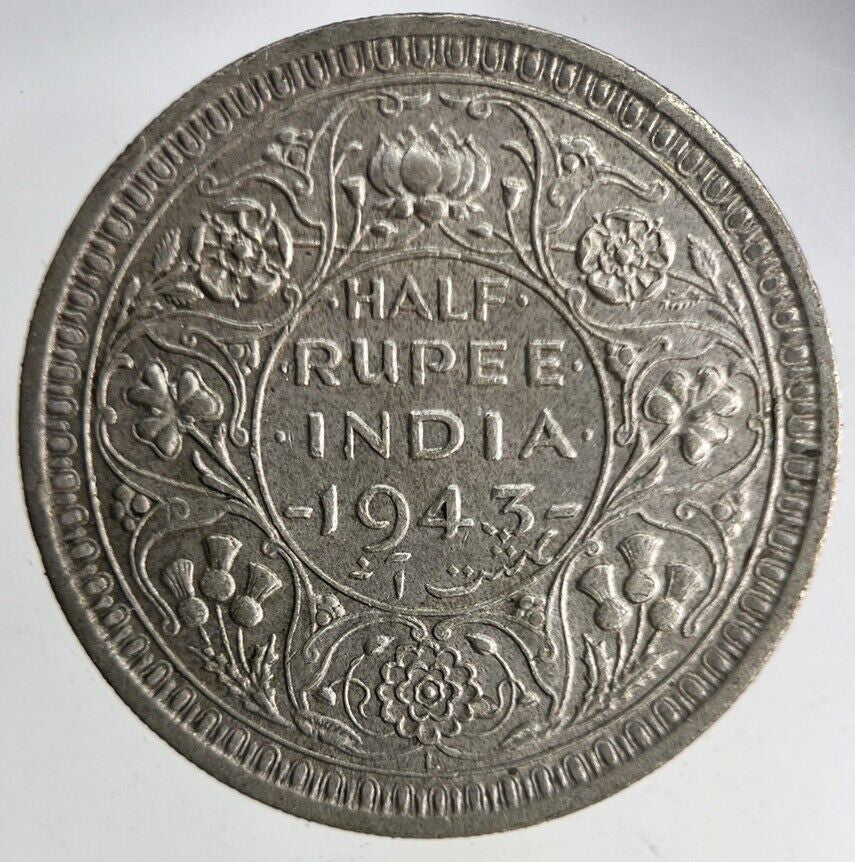 1943 India Half 1/2 Rupee Silver Coin | Very High Grade