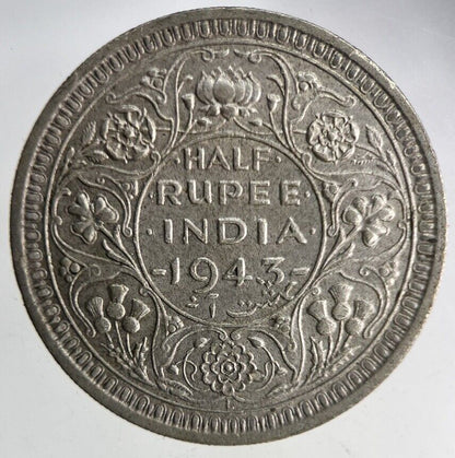 1943 India Half 1/2 Rupee Silver Coin | Very High Grade
