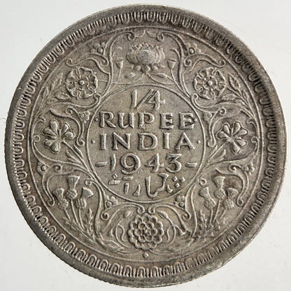 1943 India 1/4 Quarter Rupee Silver Coin | Very High Grade