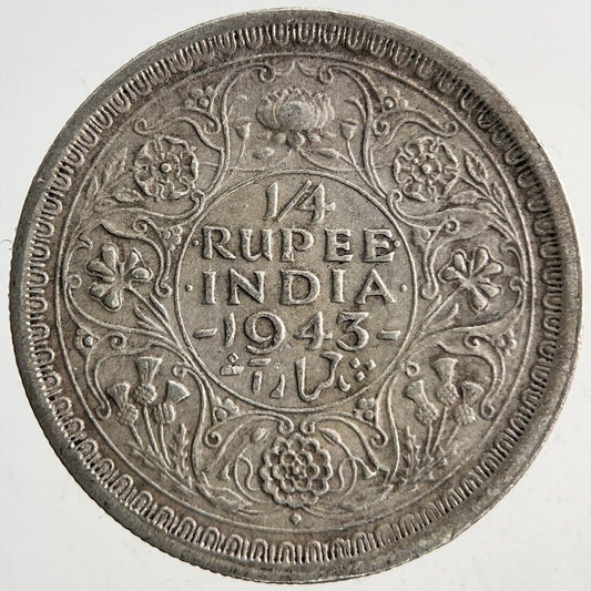 1943 India 1/4 Quarter Rupee Silver Coin | Very High Grade