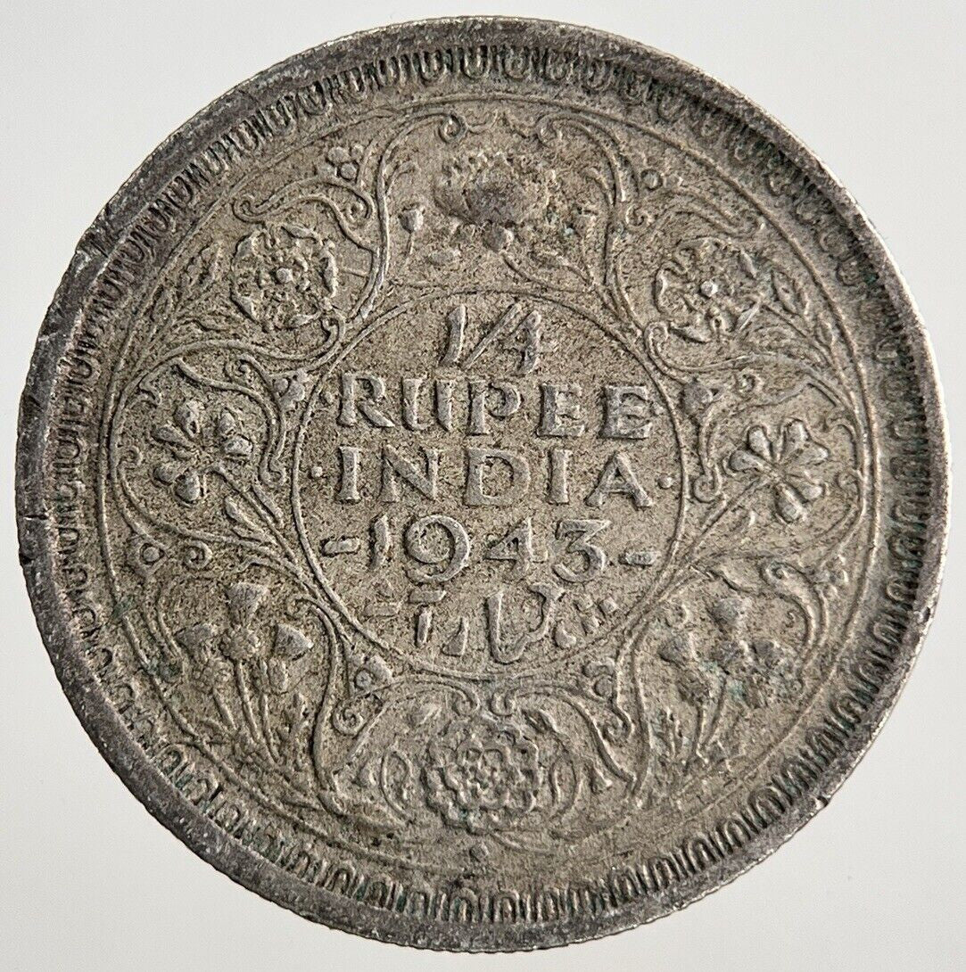 1943 India 1/4 Quarter Rupee Silver Coin | Fine Collectable Grade