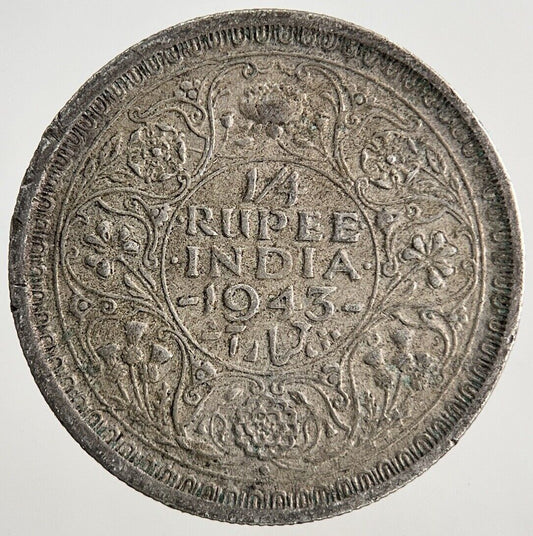 1943 India 1/4 Quarter Rupee Silver Coin | Fine Collectable Grade