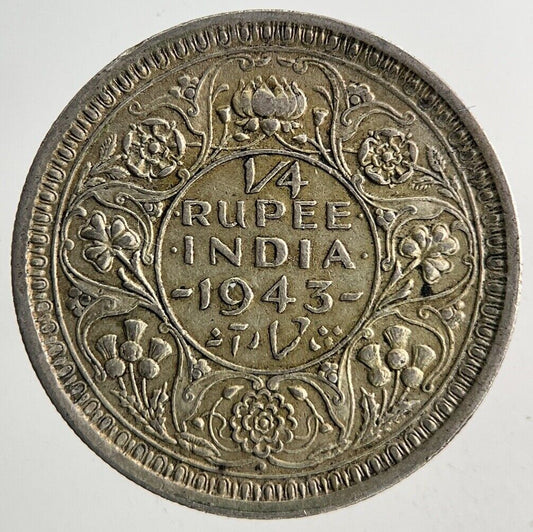 1943 India 1/4 Quarter Rupee Silver Coin | Very High Grade