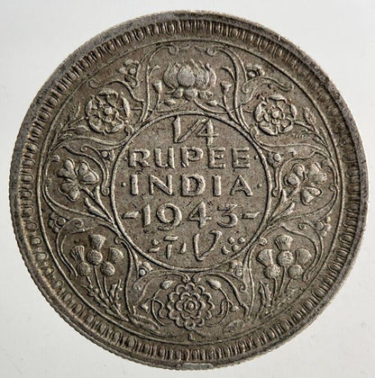 1943 India 1/4 Quarter Rupee Silver Coin | Very High Grade