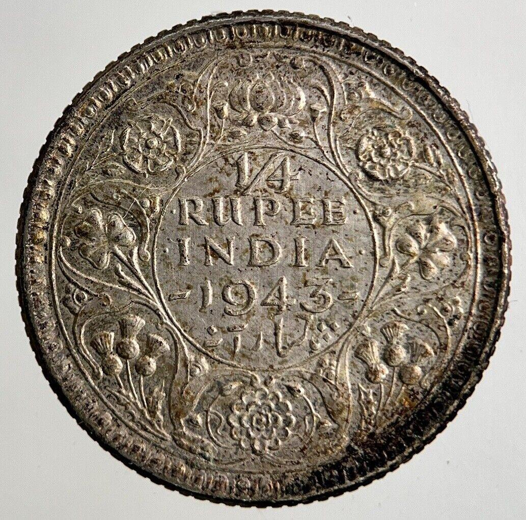 1943 India 1/4 Quarter Rupee Silver Coin | Fine Collectable Grade