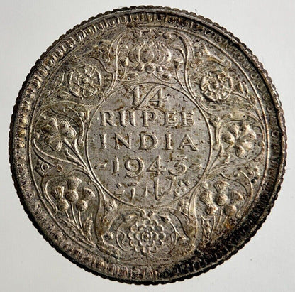 1943 India 1/4 Quarter Rupee Silver Coin | Fine Collectable Grade