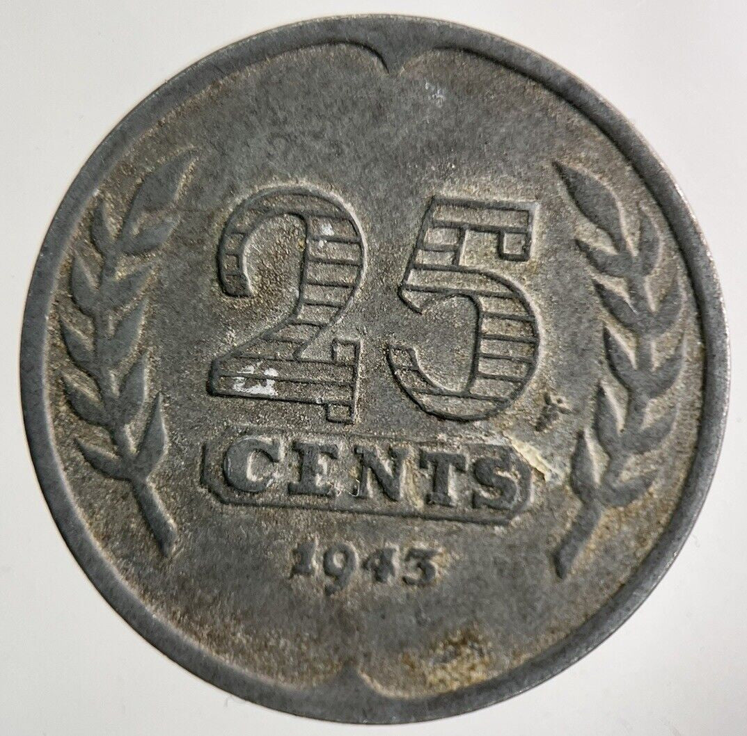 1943 Netherlands 25 Cents Coin | Fine Collectable Grade