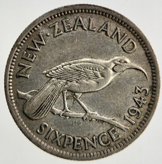 1943 New Zealand Sixpence Silver Coin | Fine Collectable Grade