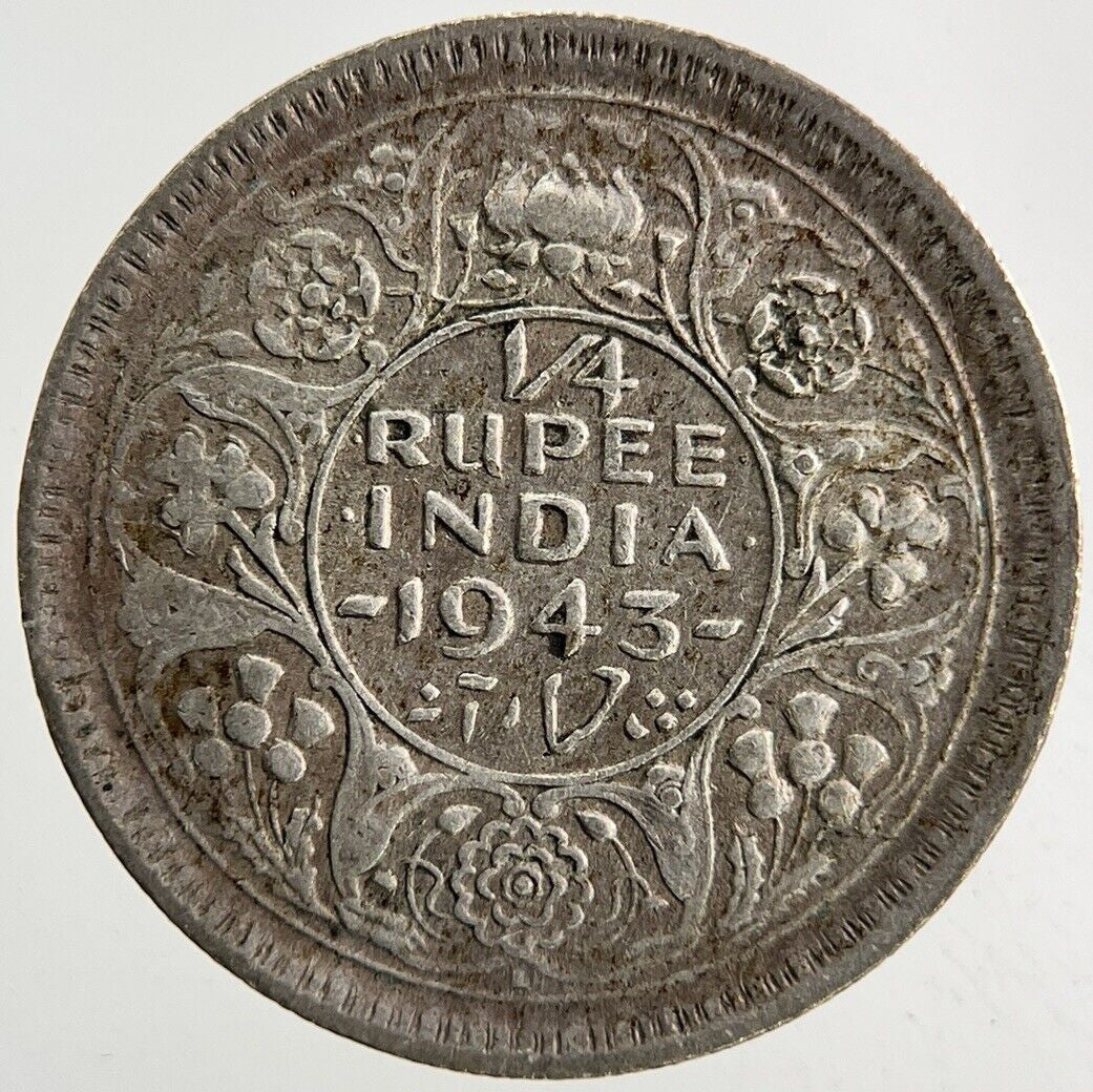 1943 India 1/4 Quarter Rupee Silver Coin | Fine Collectable Grade