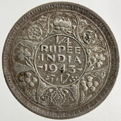 1943 India 1/4 Quarter Rupee Silver Coin | Fine Collectable Grade