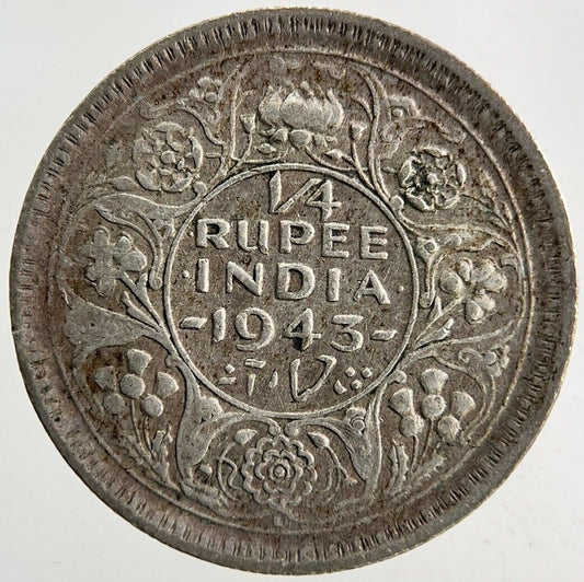 1943 India 1/4 Quarter Rupee Silver Coin | Fine Collectable Grade