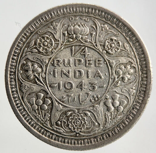 1943 India 1/4 Quarter Rupee Silver Coin | Very High Grade