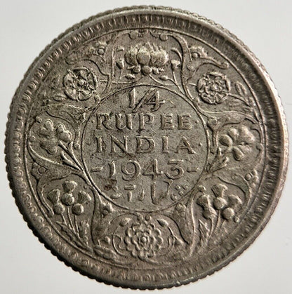 1943 India 1/4 Quarter Rupee Silver Coin | Very High Grade | a2981