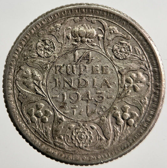1943 India 1/4 Quarter Rupee Silver Coin | Very High Grade | a2981